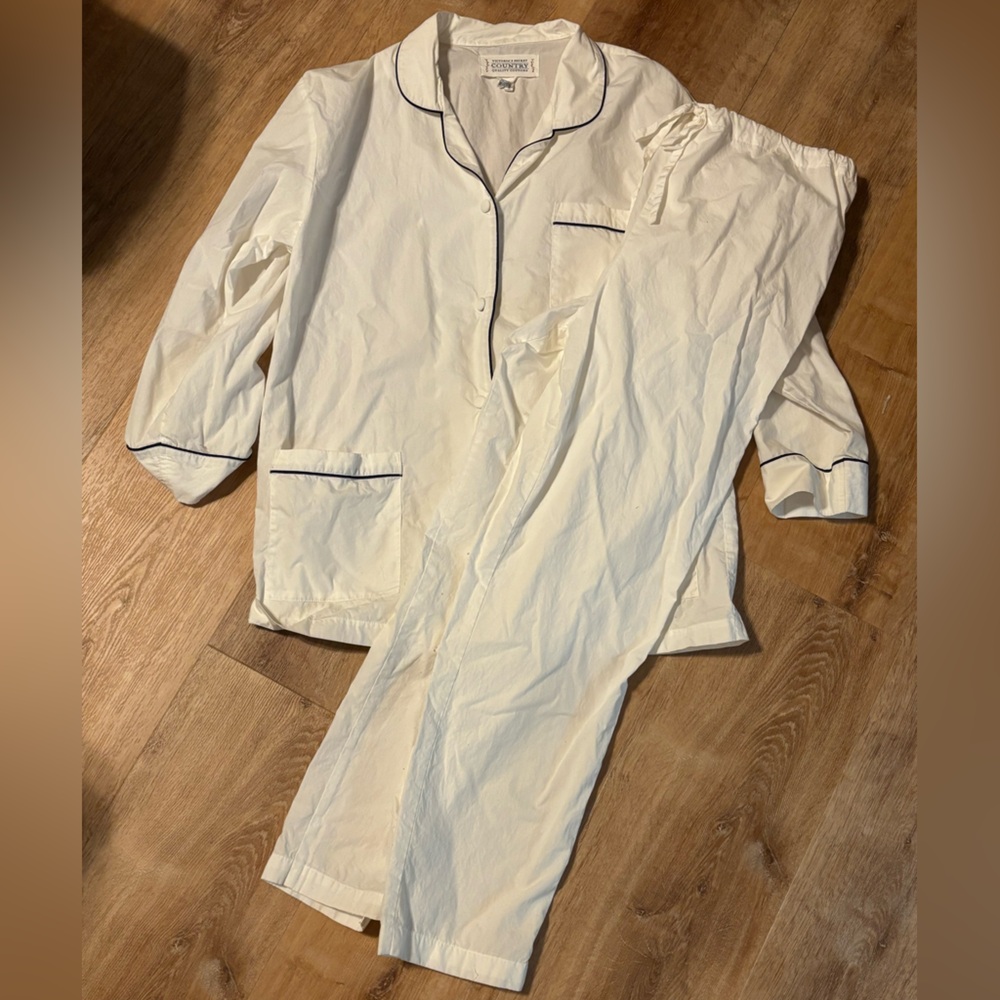 Victoria's Secret Cream Pajama Set with Black Trim